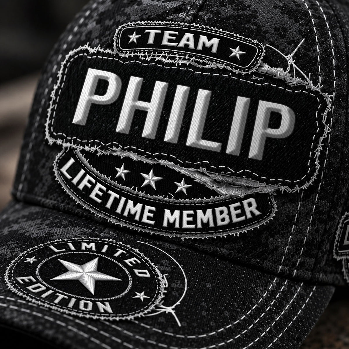 PHILIP TC03 HH79  Personalized Black Camo Baseball Cap, Custom Name Family Hat