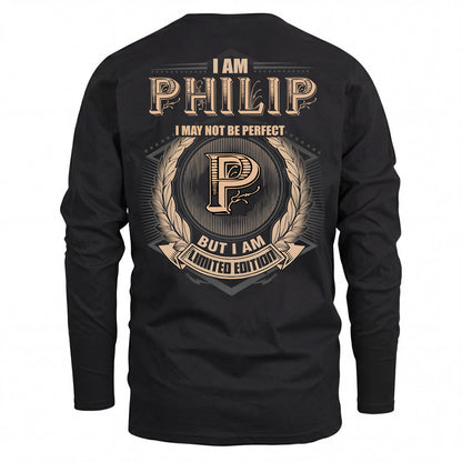 PHILIP 2K-101–Personalized Name Quote Apparel “I Am NAME May Not Be Perfect But I Am Limited Edition”