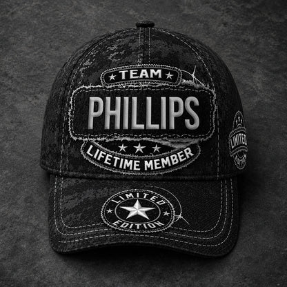 PHILLIPS TC03 HH79  Personalized Black Camo Baseball Cap, Custom Name Family Hat