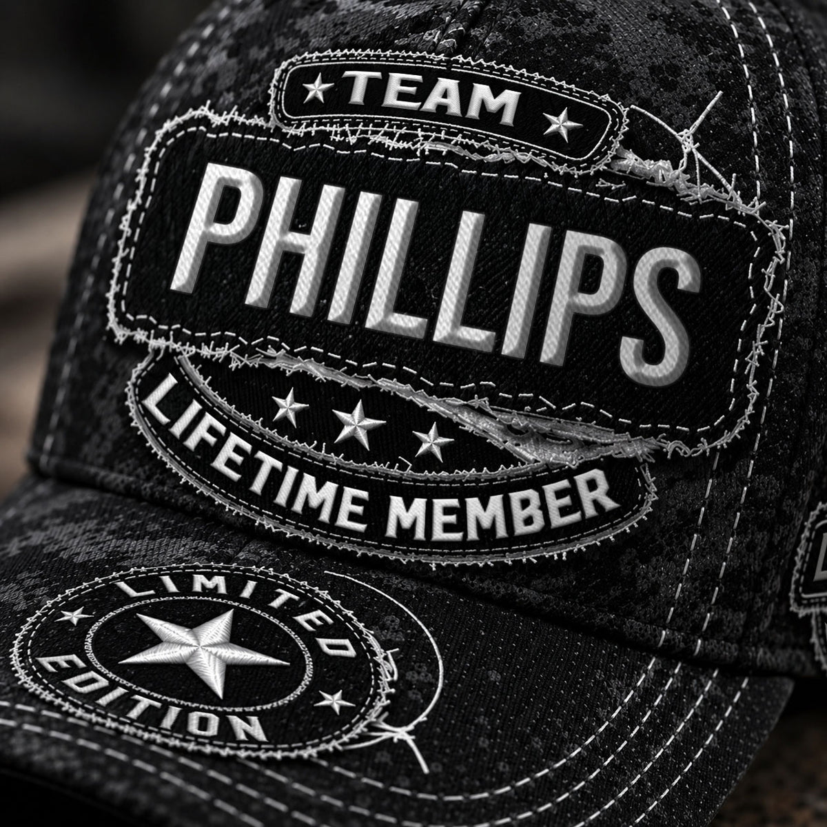 PHILLIPS TC03 HH79  Personalized Black Camo Baseball Cap, Custom Name Family Hat
