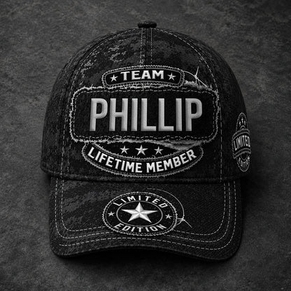 PHILLIP TC03 HH79  Personalized Black Camo Baseball Cap, Custom Name Family Hat