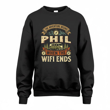 PHIL TT898-K6-229 – Personalized Funny Camping Quote Apparel “The Adventure Begins When The WiFi Ends”