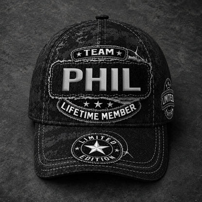 PHIL TC03 HH79  Personalized Black Camo Baseball Cap, Custom Name Family Hat