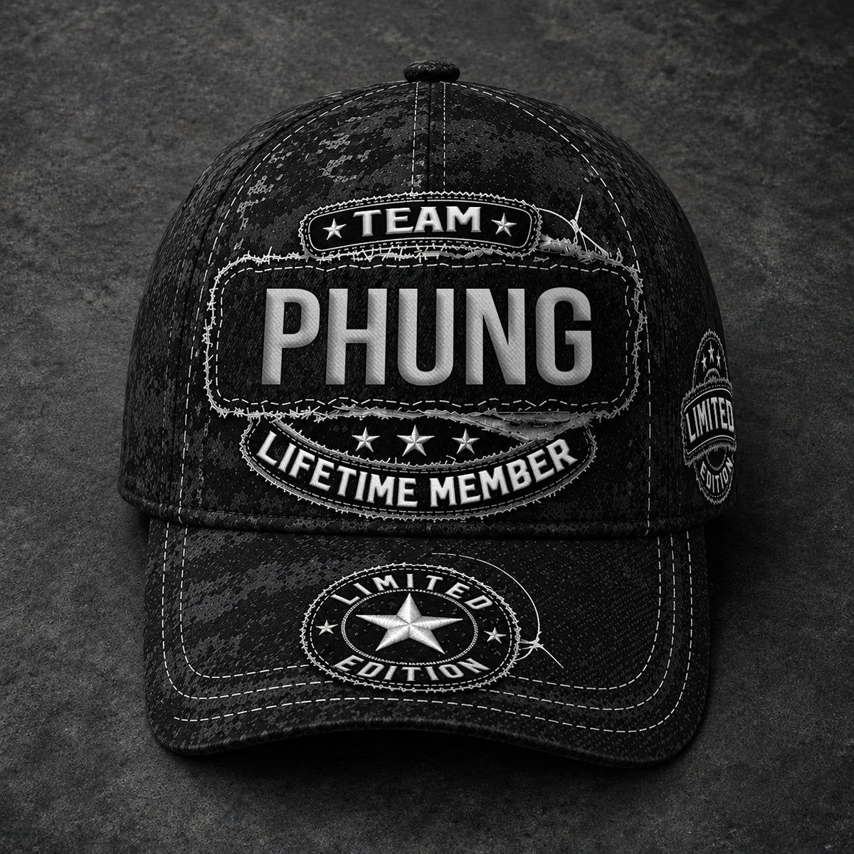PHUNG TC03 HH79  Personalized Black Camo Baseball Cap, Custom Name Family Hat