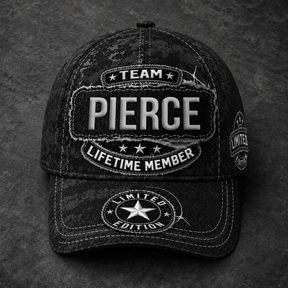 PIERCE TC03 HH79  Personalized Black Camo Baseball Cap, Custom Name Family Hat