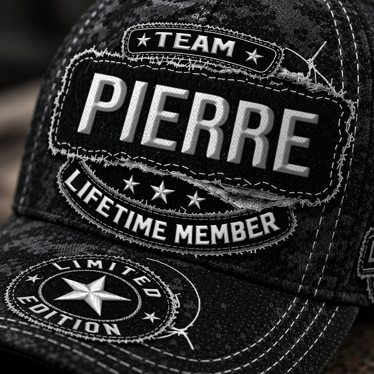 PIERRE TC03 HH79  Personalized Black Camo Baseball Cap, Custom Name Family Hat