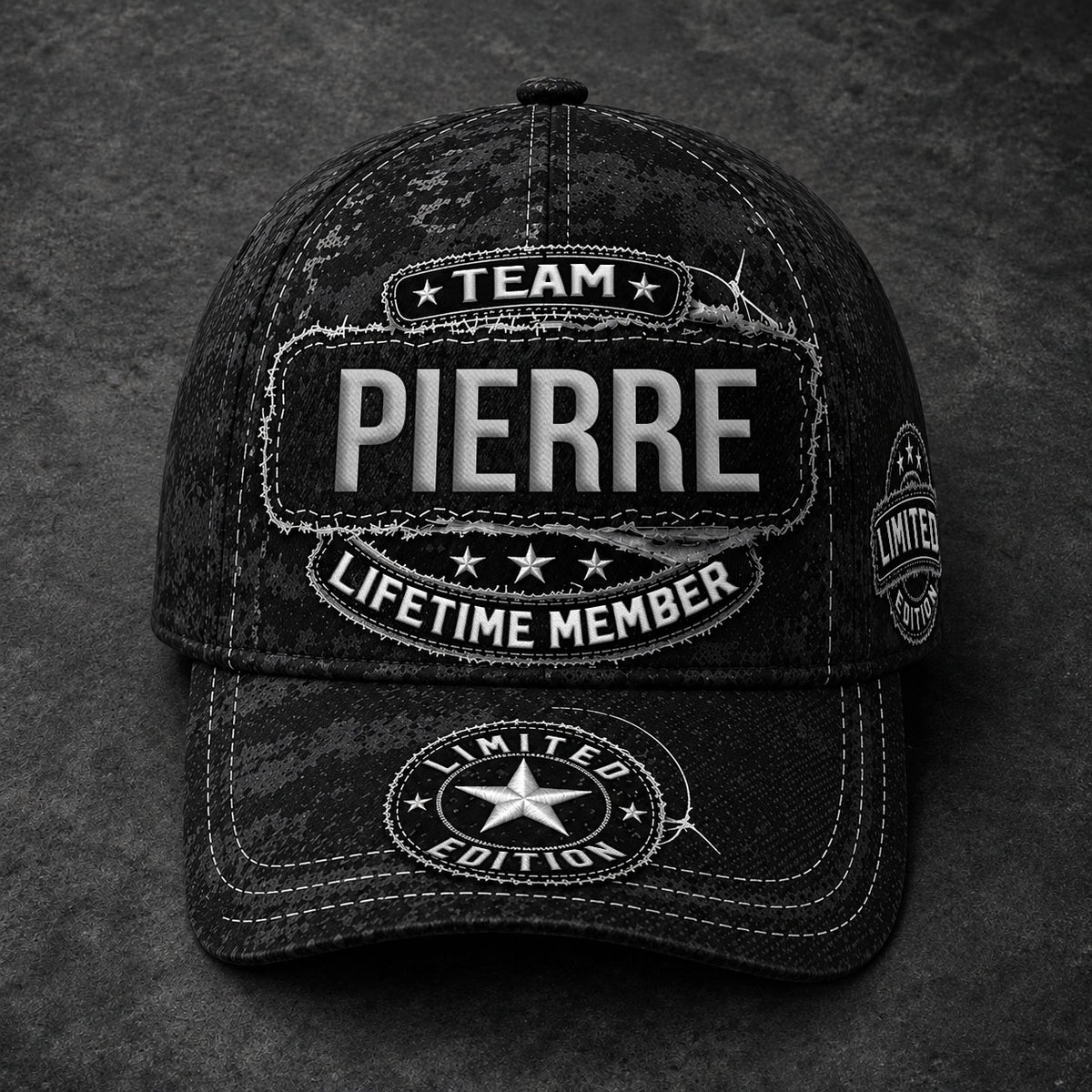 PIERRE TC03 HH79  Personalized Black Camo Baseball Cap, Custom Name Family Hat