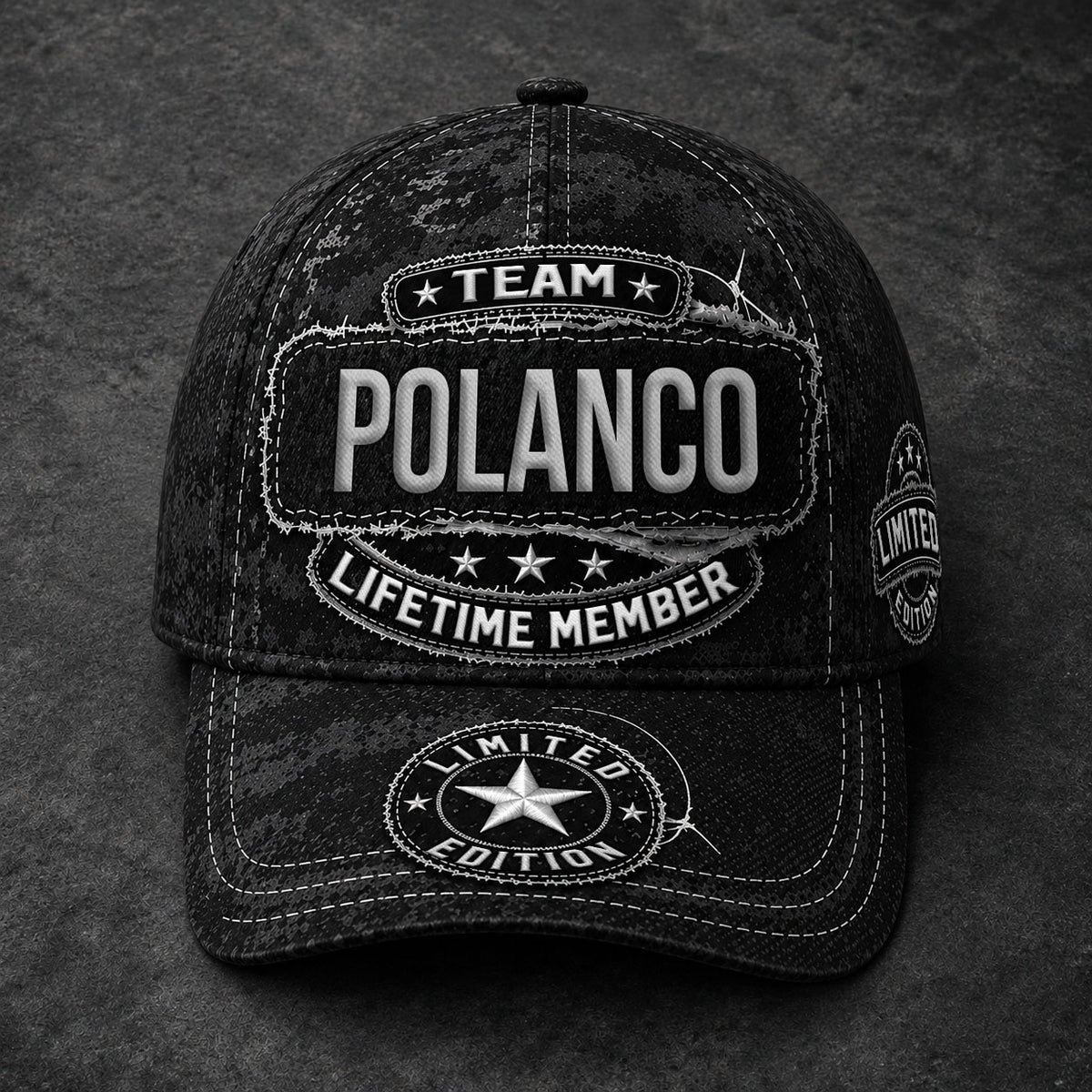 POLANCO TC03 HH79  Personalized Black Camo Baseball Cap, Custom Name Family Hat