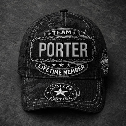 PORTER TC03 HH79  Personalized Black Camo Baseball Cap, Custom Name Family Hat