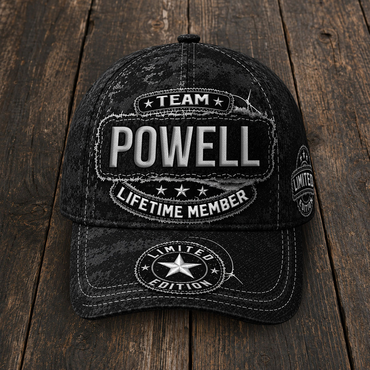 POWELL TC03 HH79  Personalized Black Camo Baseball Cap, Custom Name Family Hat