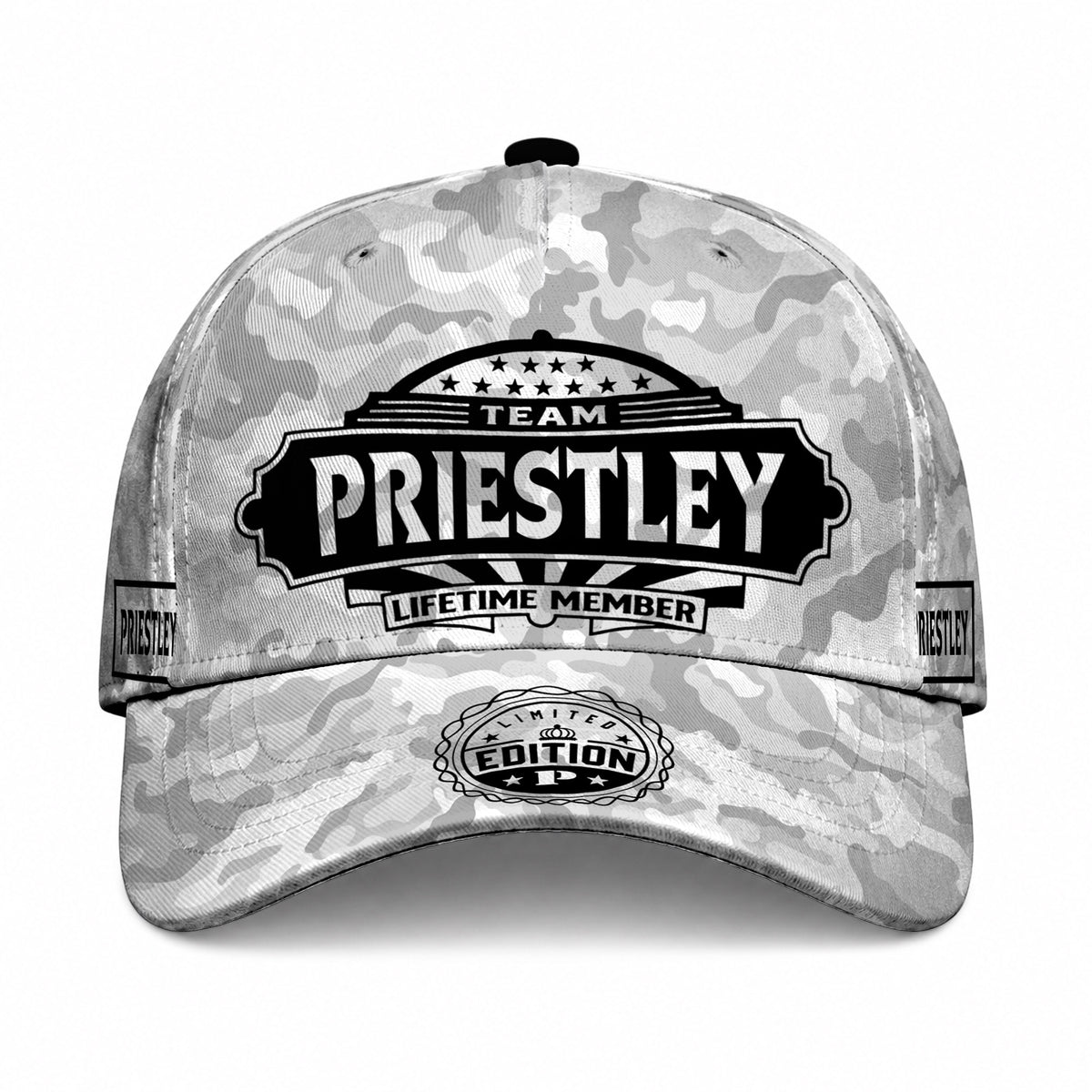 PRIESTLEY TC01 HH79 Team Your Name Hat, Personalized Camo Baseball Cap, Custom Family Gift, Gift for Him Her