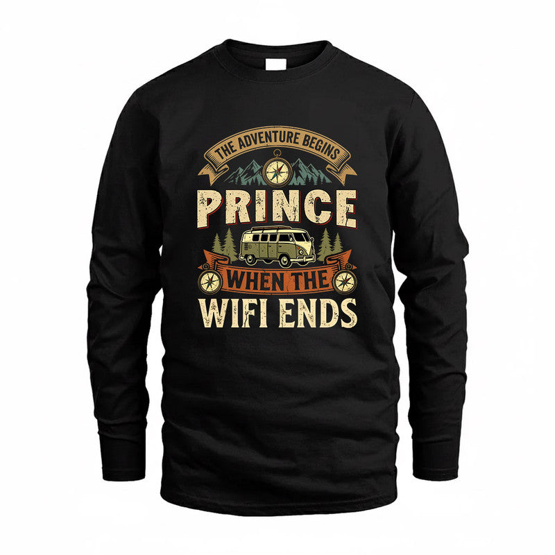 PRINCE TT898-K6-229 – Personalized Funny Camping Quote Apparel “The Adventure Begins When The WiFi Ends”