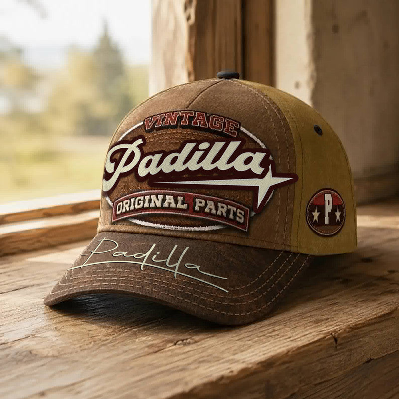 PADILLA TC02 HH79  Personalized Name Baseball Cap, Vintage Retro Hat, Custom Gift for Him & Her