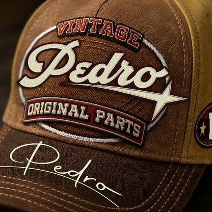 PEDRO TC02 HH79  Personalized Name Baseball Cap, Vintage Retro Hat, Custom Gift for Him & Her
