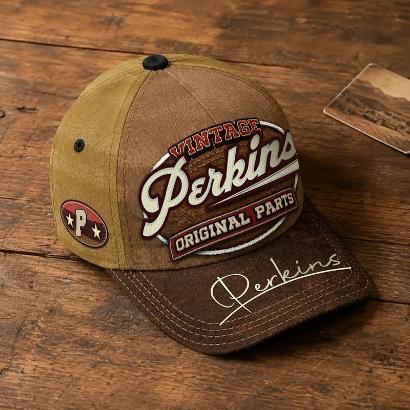 PERKINS TC02 HH79  Personalized Name Baseball Cap, Vintage Retro Hat, Custom Gift for Him & Her