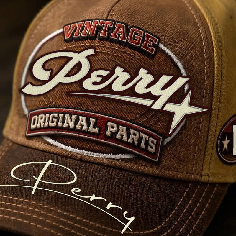 PERRY TC02 HH79  Personalized Name Baseball Cap, Vintage Retro Hat, Custom Gift for Him & Her