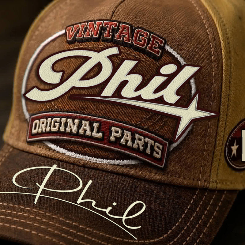PHIL TC02 HH79  Personalized Name Baseball Cap, Vintage Retro Hat, Custom Gift for Him & Her