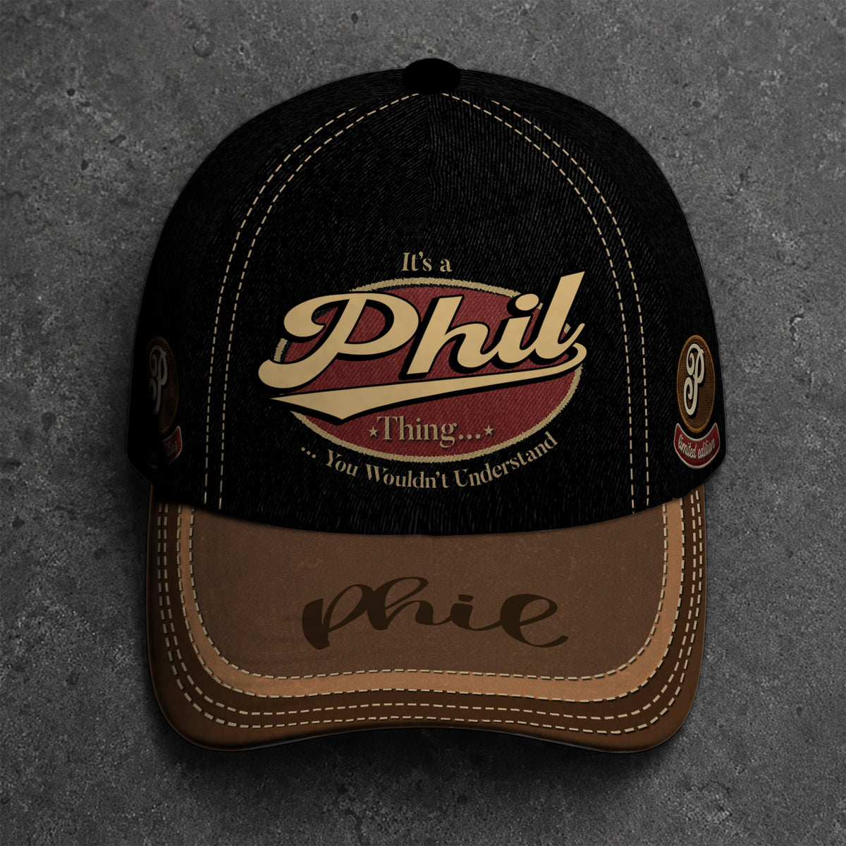 PHIL  TC06 HH79 Personalized Distressed Baseball Cap, Custom Retro Trucker Hat, Statement Dad Cap
