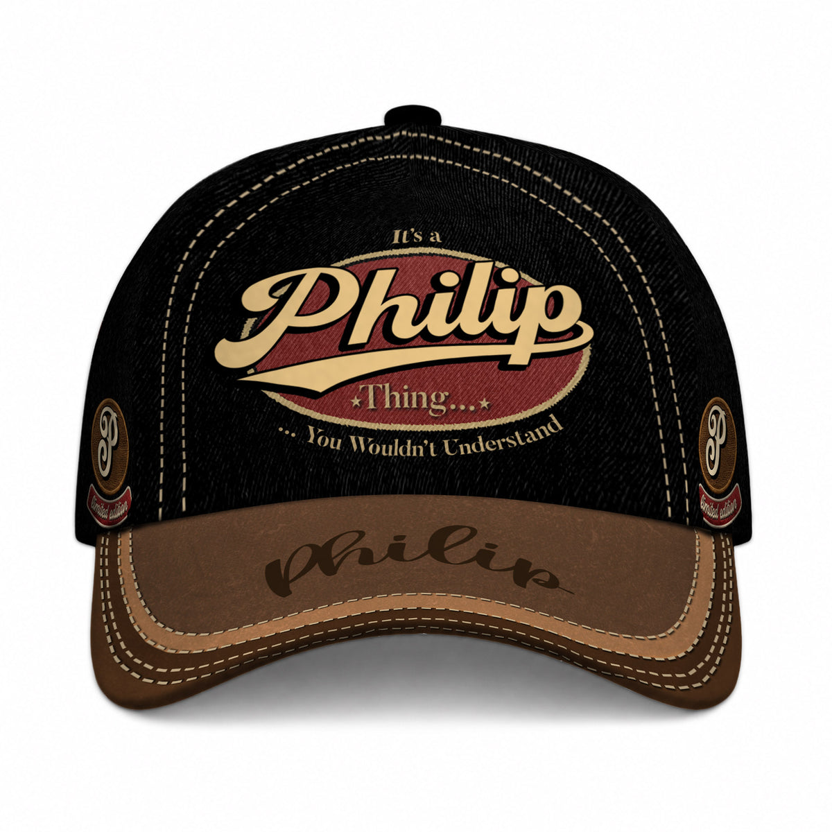 PHILIP  TC06 HH79 Personalized Distressed Baseball Cap, Custom Retro Trucker Hat, Statement Dad Cap