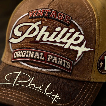 PHILIP TC02 HH79  Personalized Name Baseball Cap, Vintage Retro Hat, Custom Gift for Him & Her