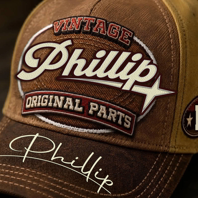 PHILLIP TC02 HH79  Personalized Name Baseball Cap, Vintage Retro Hat, Custom Gift for Him & Her