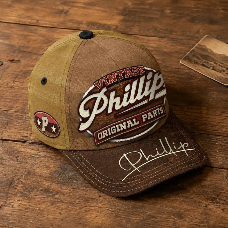 PHILLIP TC02 HH79  Personalized Name Baseball Cap, Vintage Retro Hat, Custom Gift for Him & Her