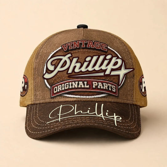 PHILLIP TC02 HH79  Personalized Name Baseball Cap, Vintage Retro Hat, Custom Gift for Him & Her