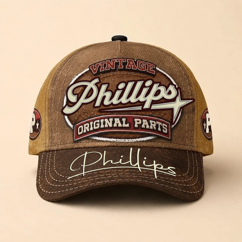 PHILLIPS TC02 HH79  Personalized Name Baseball Cap, Vintage Retro Hat, Custom Gift for Him & Her