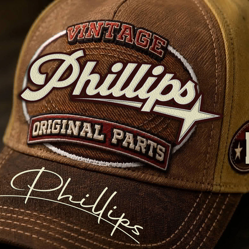 PHILLIPS TC02 HH79  Personalized Name Baseball Cap, Vintage Retro Hat, Custom Gift for Him & Her
