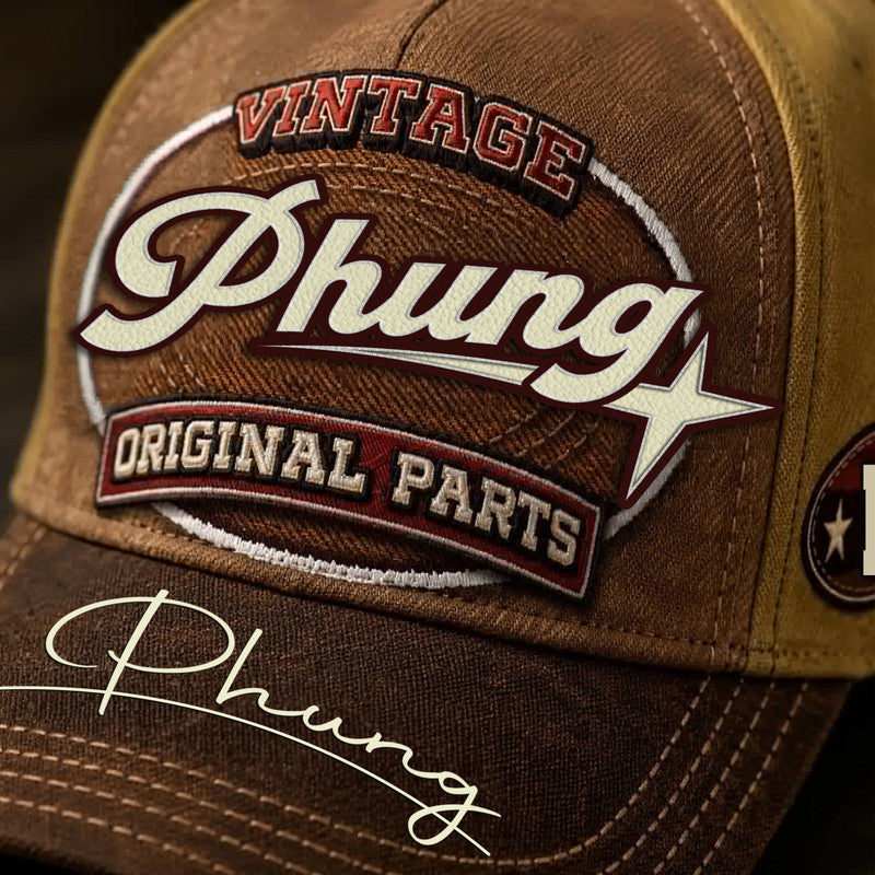 PHUNG TC02 HH79  Personalized Name Baseball Cap, Vintage Retro Hat, Custom Gift for Him & Her