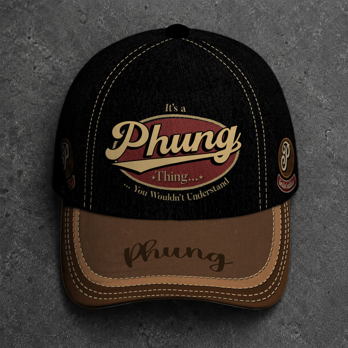 PHUNG  TC06 HH79 Personalized Distressed Baseball Cap, Custom Retro Trucker Hat, Statement Dad Cap