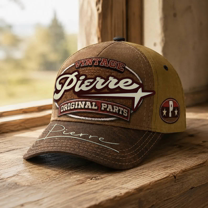 PIERRE TC02 HH79  Personalized Name Baseball Cap, Vintage Retro Hat, Custom Gift for Him & Her