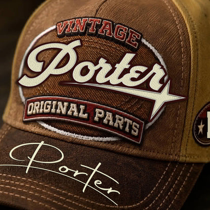 PORTER TC02 HH79  Personalized Name Baseball Cap, Vintage Retro Hat, Custom Gift for Him & Her