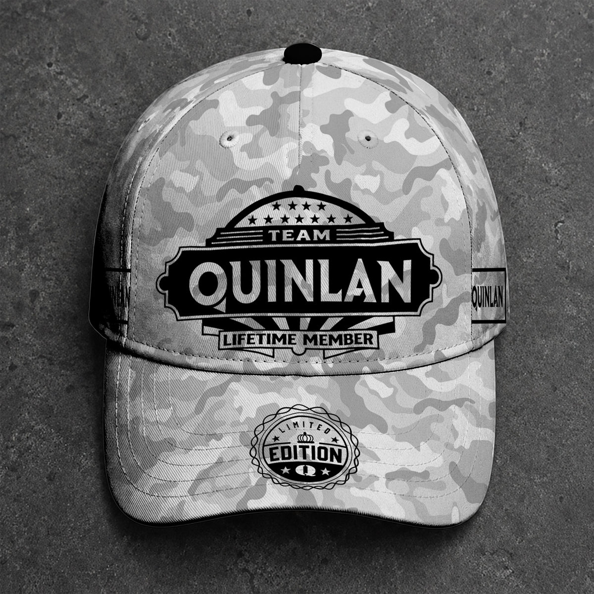 QUINLAN TC01 HH79 Team Your Name Hat, Personalized Camo Baseball Cap, Custom Family Gift, Gift for Him Her