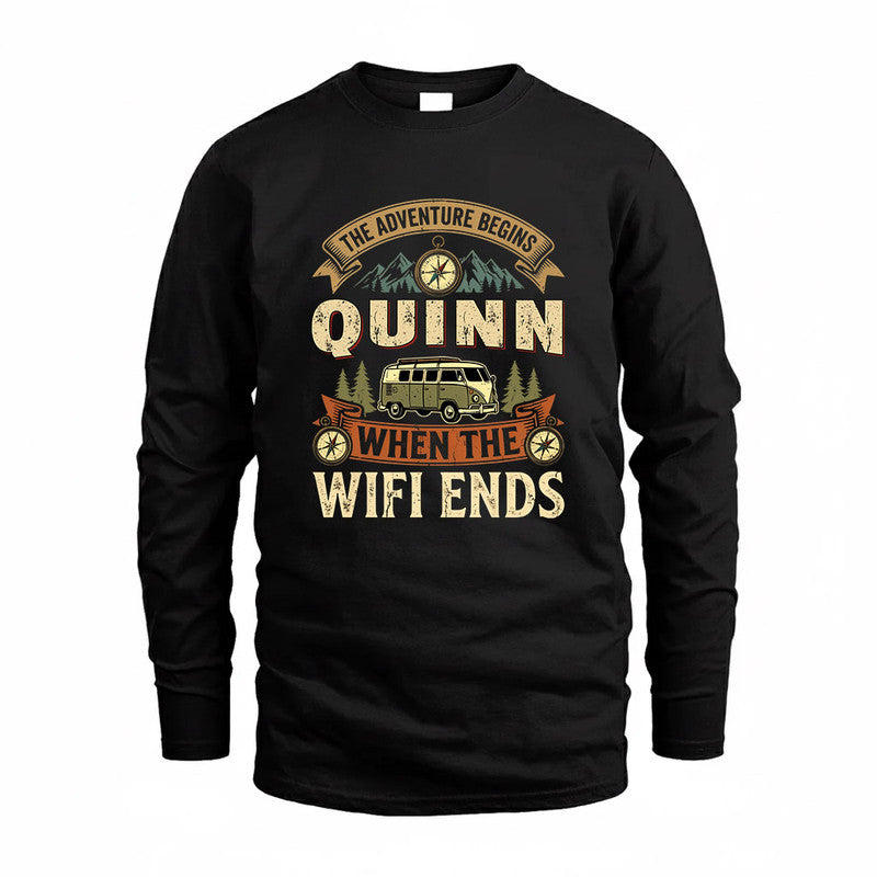 QUINN TT898-K6-229 – Personalized Funny Camping Quote Apparel “The Adventure Begins When The WiFi Ends”