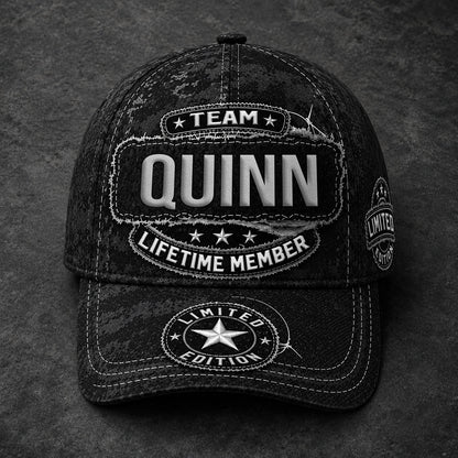 QUINN TC03 HH79  Personalized Black Camo Baseball Cap, Custom Name Family Hat