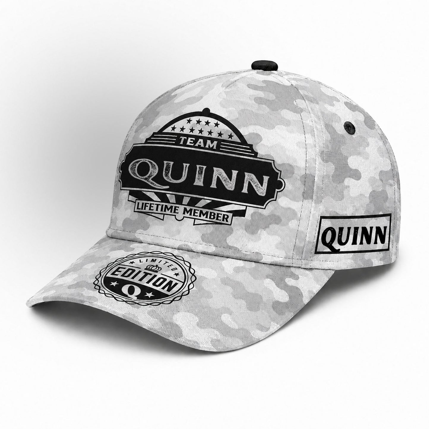 QUINN TC01 HH79 Team Your Name Hat, Personalized Camo Baseball Cap, Custom Family Gift, Gift for Him Her
