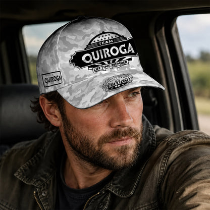 QUIROGA TC01 HH79 Team Your Name Hat, Personalized Camo Baseball Cap, Custom Family Gift, Gift for Him Her