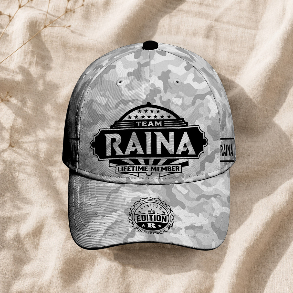 RAINA TC01 HH79 Team Your Name Hat, Personalized Camo Baseball Cap, Custom Family Gift, Gift for Him Her