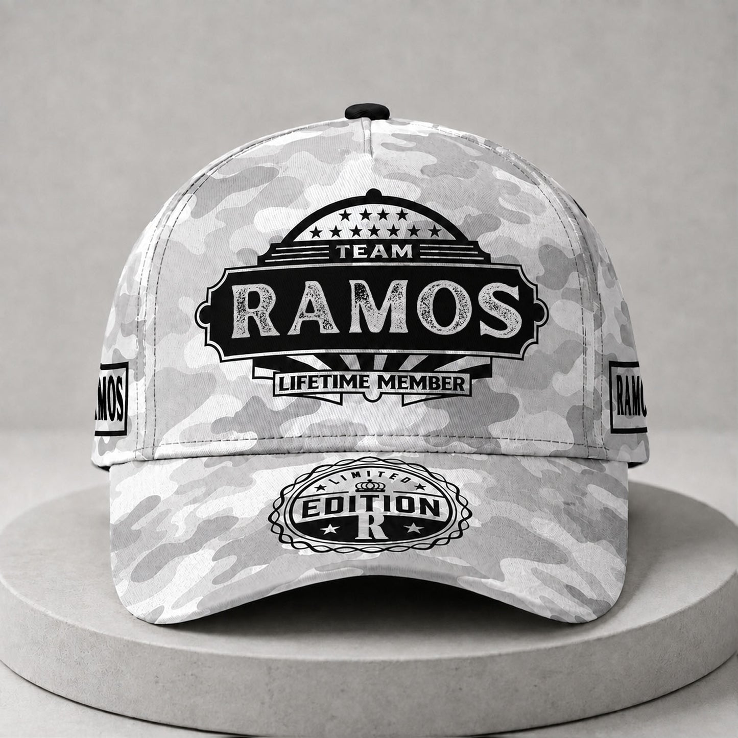RAMOS TC01 HH79 Team Your Name Hat, Personalized Camo Baseball Cap, Custom Family Gift, Gift for Him Her