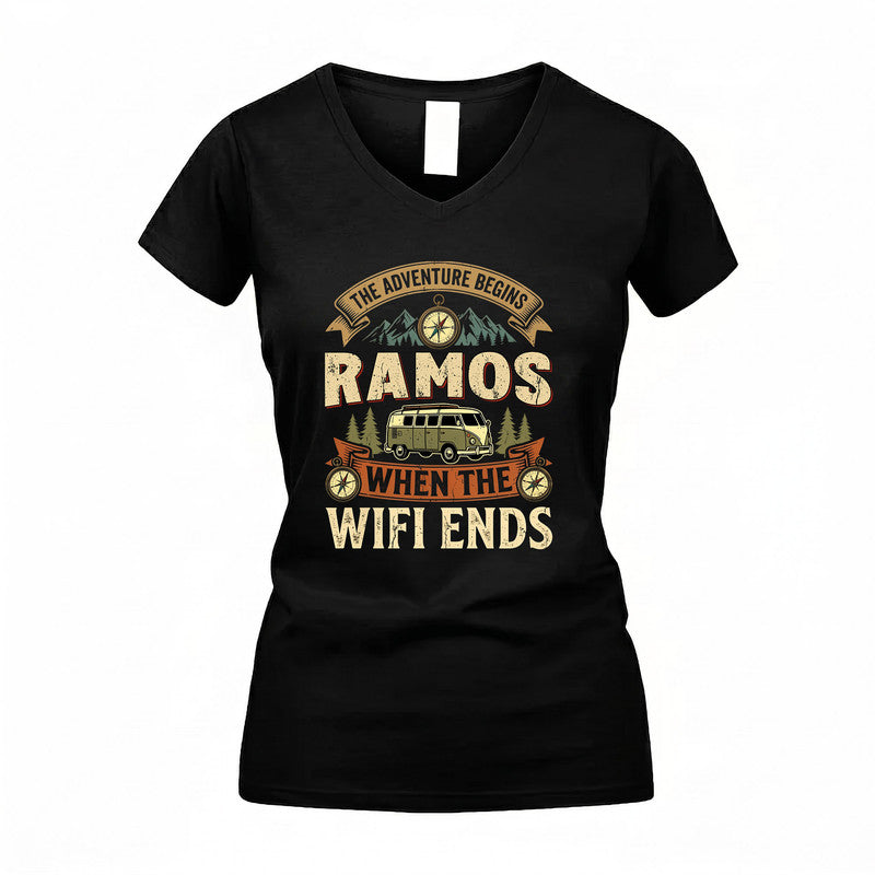 RAMOS TT898-K6-229 – Personalized Funny Camping Quote Apparel “The Adventure Begins When The WiFi Ends”