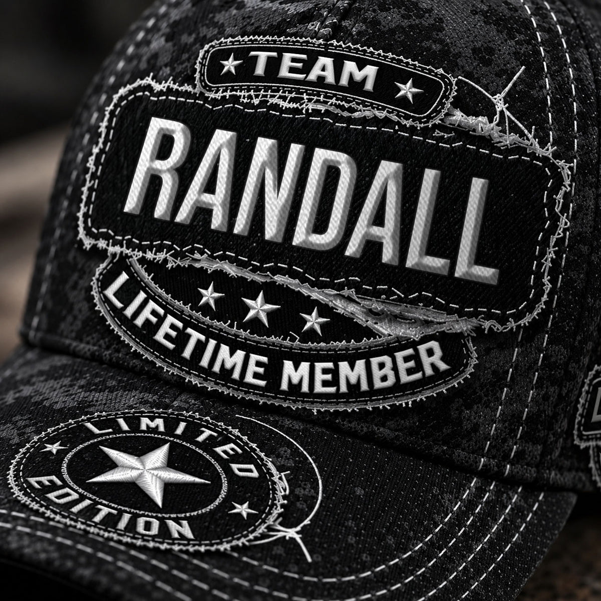 RANDALL TC03 HH79  Personalized Black Camo Baseball Cap, Custom Name Family Hat