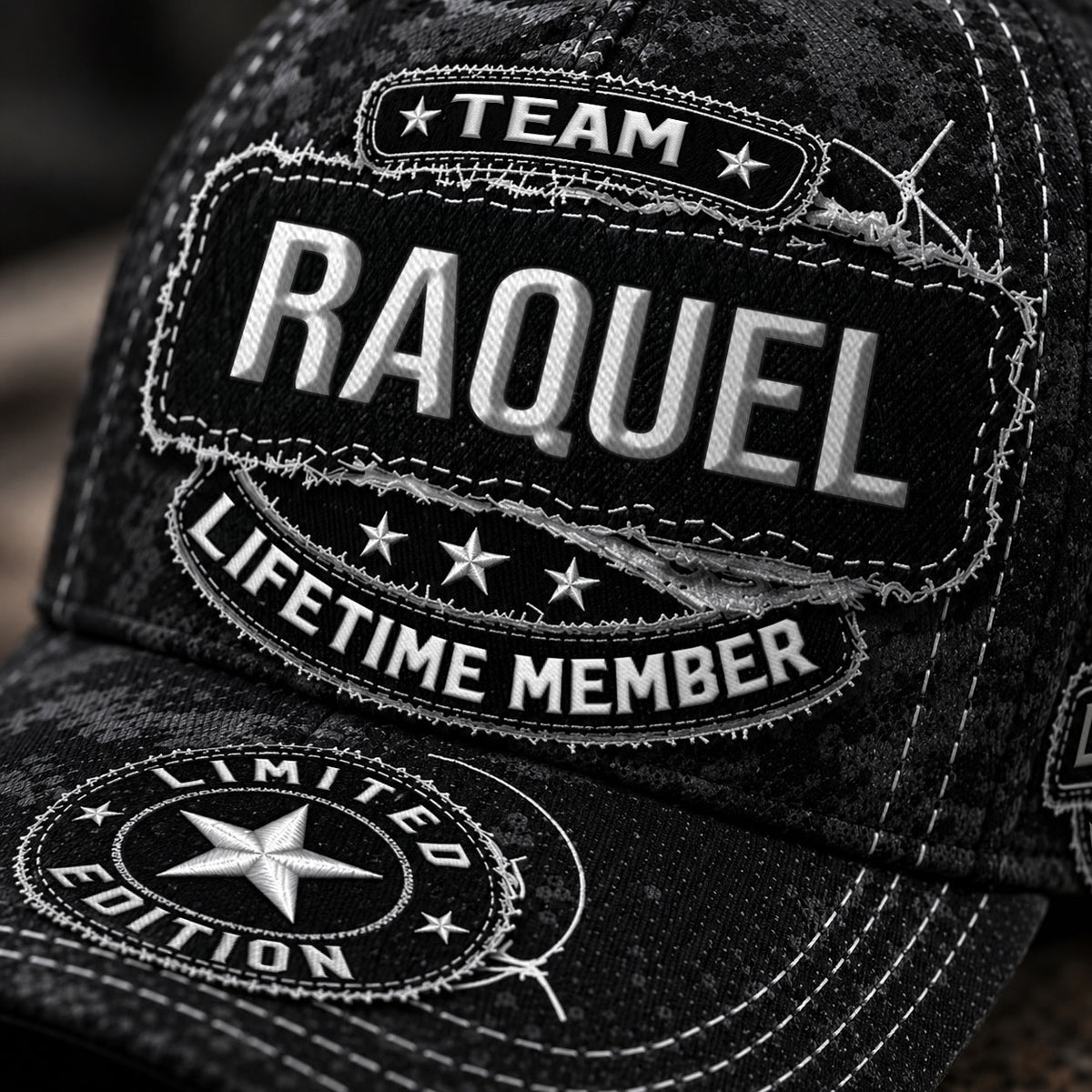 RAQUEL TC03 HH79  Personalized Black Camo Baseball Cap, Custom Name Family Hat