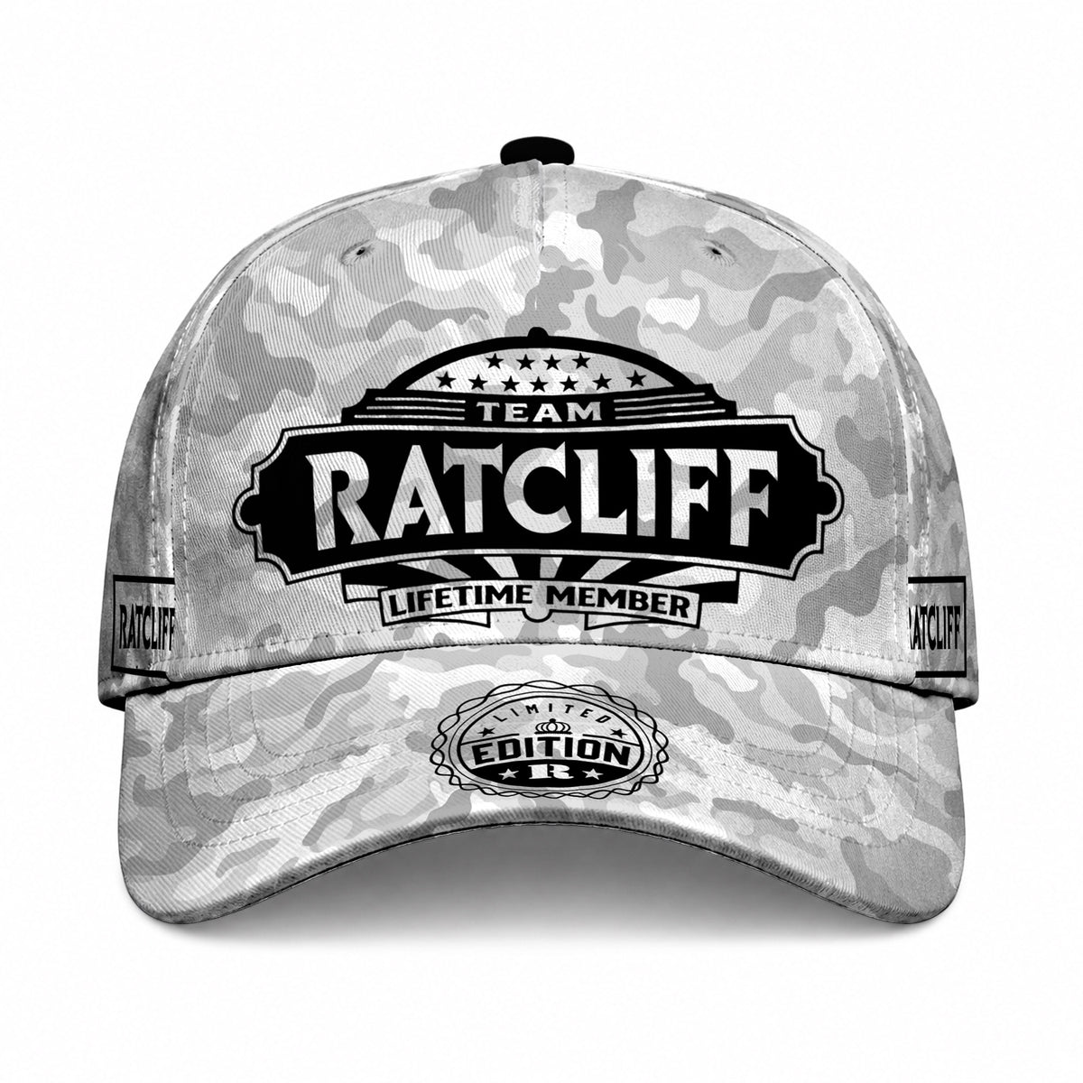 RATCLIFF TC01 HH79 Team Your Name Hat, Personalized Camo Baseball Cap, Custom Family Gift, Gift for Him Her