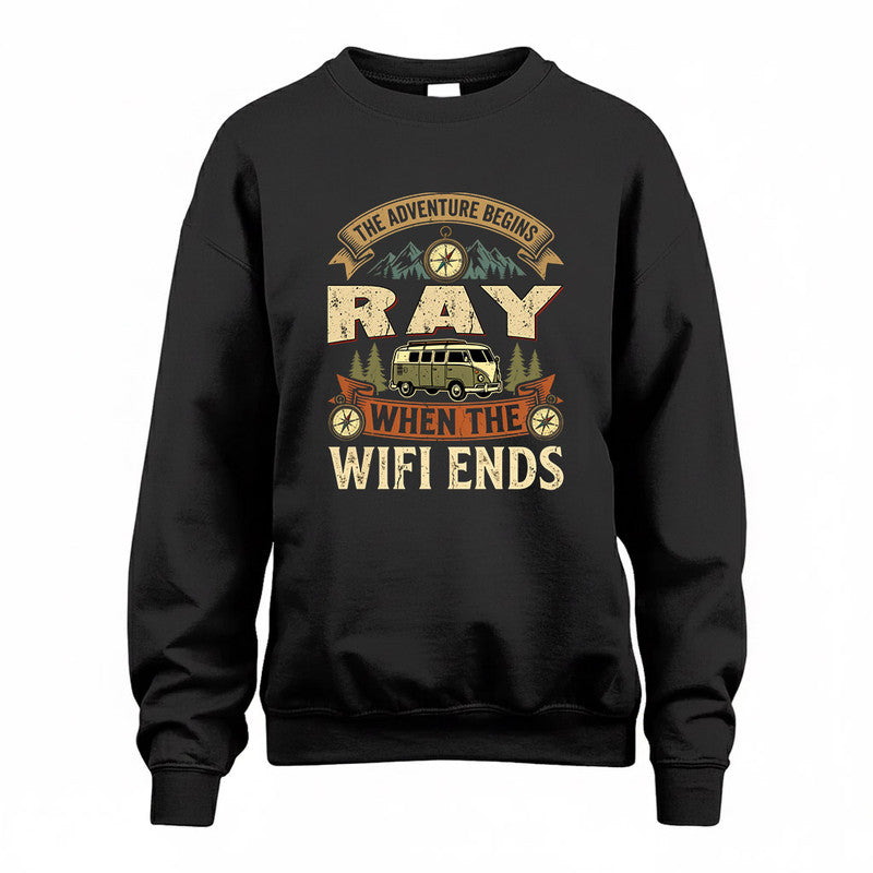 RAY TT898-K6-229 – Personalized Funny Camping Quote Apparel “The Adventure Begins When The WiFi Ends”