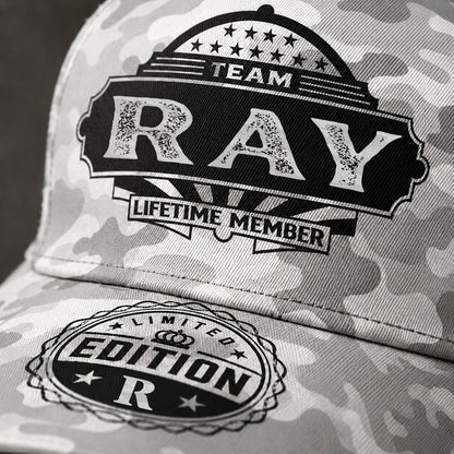 RAY TC01 HH79 Team Your Name Hat, Personalized Camo Baseball Cap, Custom Family Gift, Gift for Him Her
