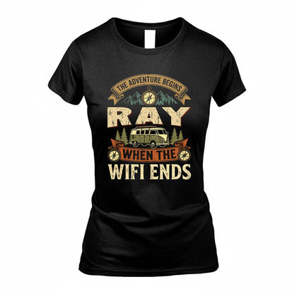 RAY TT898-K6-229 – Personalized Funny Camping Quote Apparel “The Adventure Begins When The WiFi Ends”