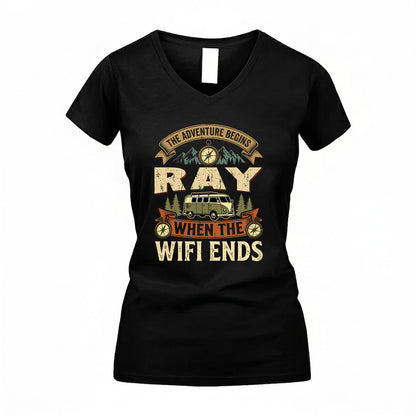 RAY TT898-K6-229 – Personalized Funny Camping Quote Apparel “The Adventure Begins When The WiFi Ends”