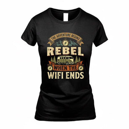 REBEL TT898-K6-229 – Personalized Funny Camping Quote Apparel “The Adventure Begins When The WiFi Ends”