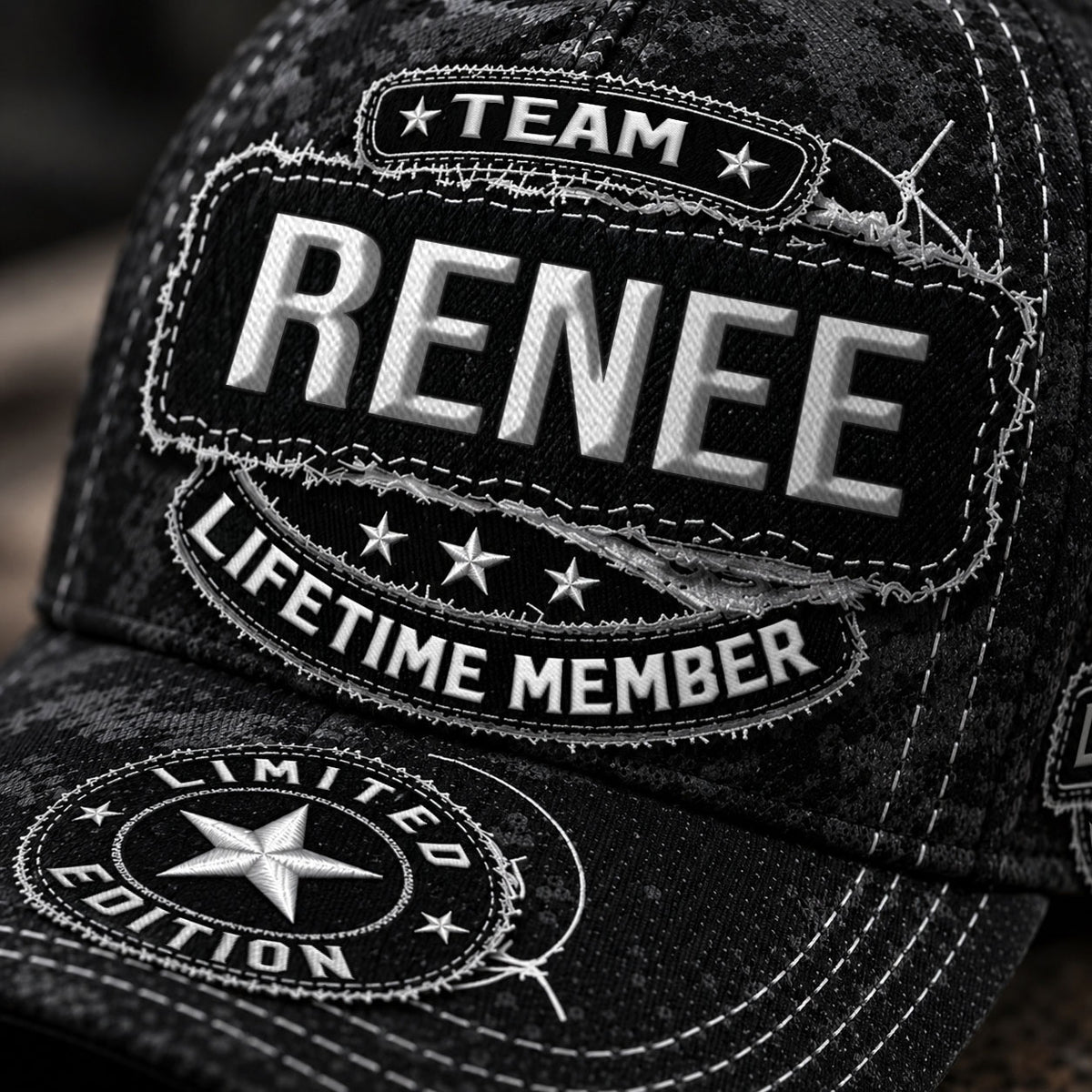 RENEE TC03 HH79  Personalized Black Camo Baseball Cap, Custom Name Family Hat